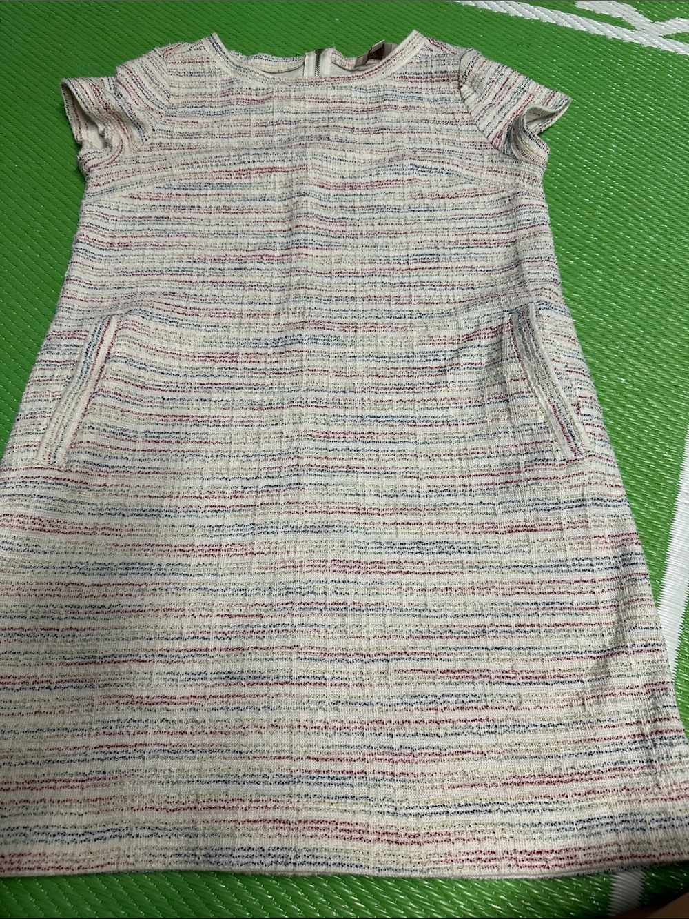 LOFT Cream Multicolor Stripe Tweed Shift Dress